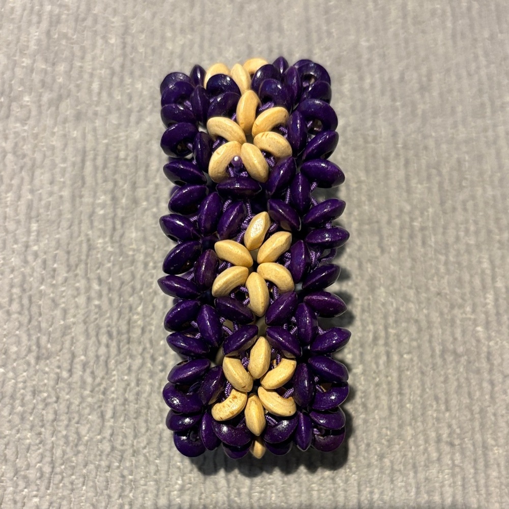 Handcrafted Purple & Natural Beaded Stretch Bracelet